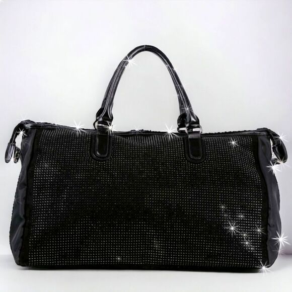 SALE LAST 1 Black Duffel Bag Rhinestone Bling Accented Travel Gym Bag Activewear - Picture 4 of 11